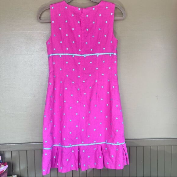 Talbots Kids Linen Blend Pink Polka Dot Bow Sleeveless Dress 16 - Picture 5 of 7